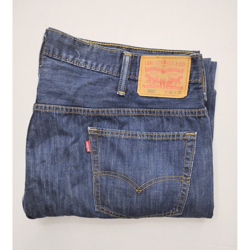 Levi's Mens 569 Loose Straight Fit Jeans Size Dark Wash Stretch 42x30